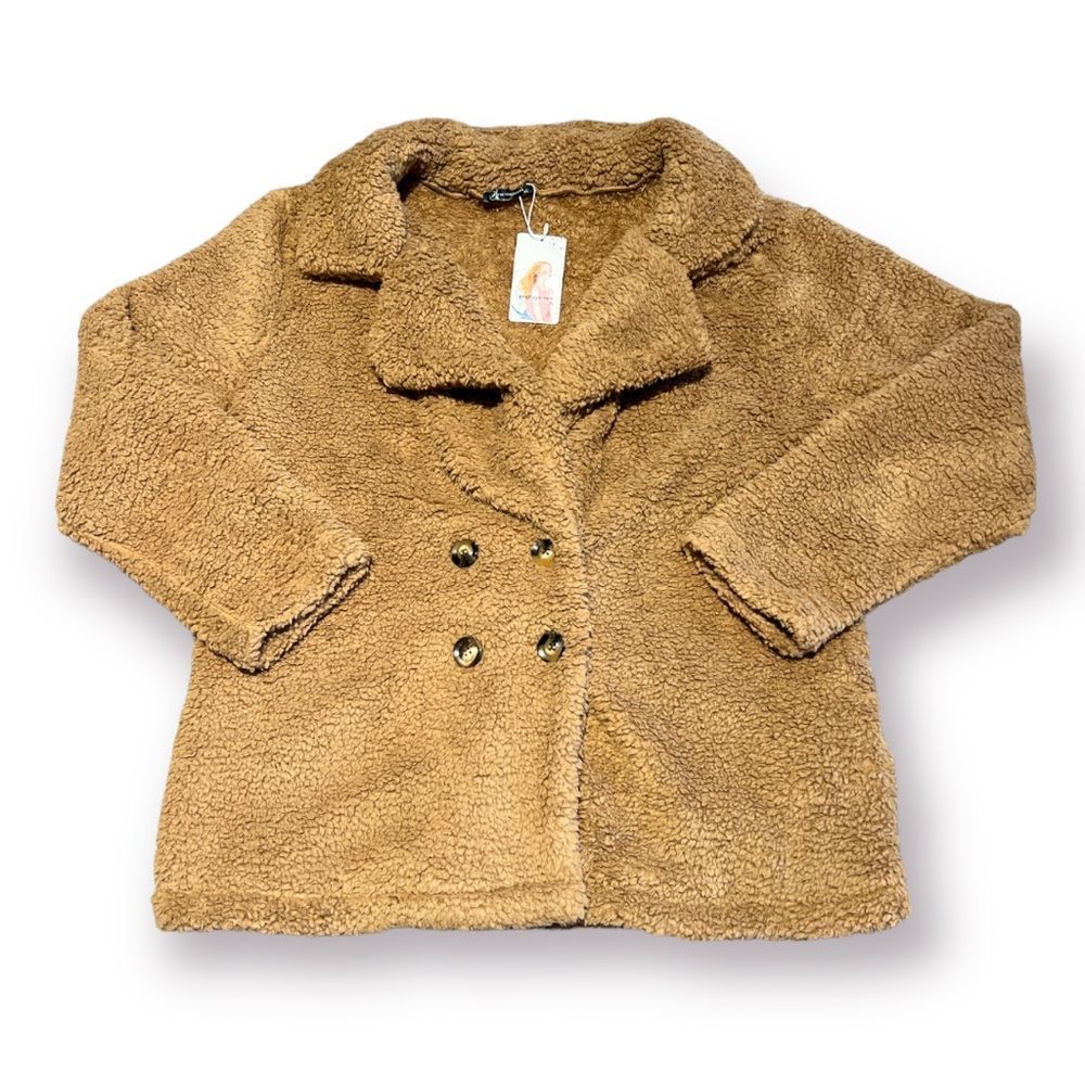 Pretty Garden Tan Fleece Double Breasted Jacket Size 2XL NWT